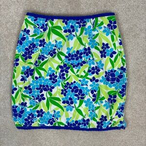 Vintage Roxy Quiksilver Mini Skirt Floral Blue Green Cotton Size 3 Y2K Surf